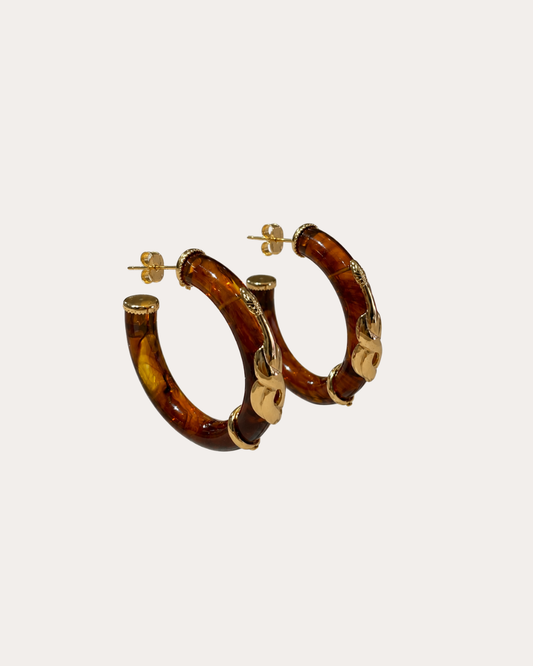 Boucles d'oreilles Gas Bijoux - Cobra petit modèle acétate ambre / or