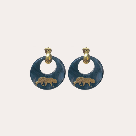 Boucles d'oreilles GAS Bijoux - Tigre acétate gris or