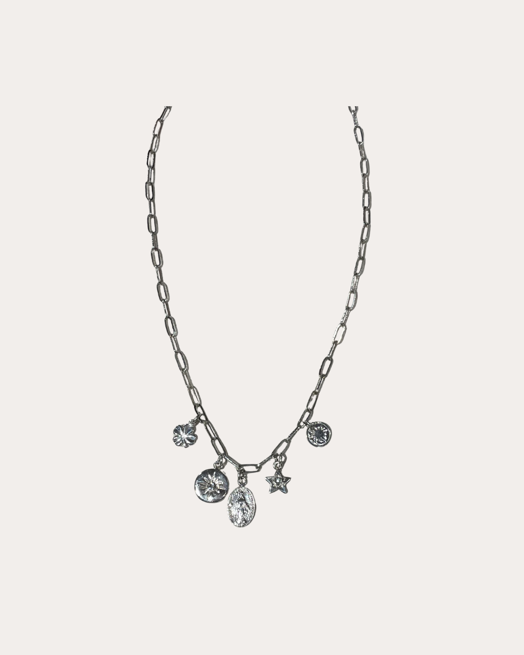Chorange Jewelry Necklace - Silver Madonna and Charms