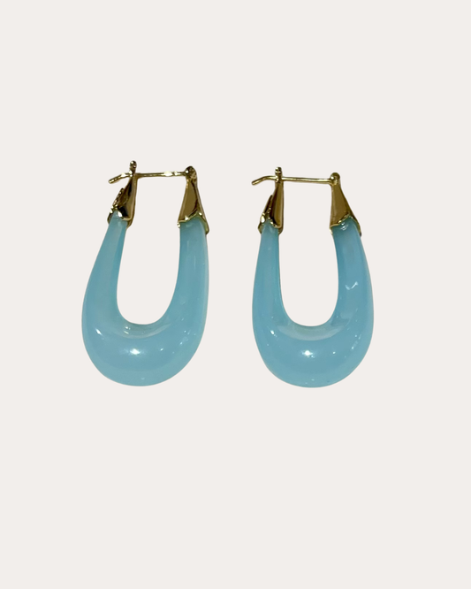 Boucles d'oreilles Gas Bijoux -  Écume grand modèle acétate or / bleu ciel