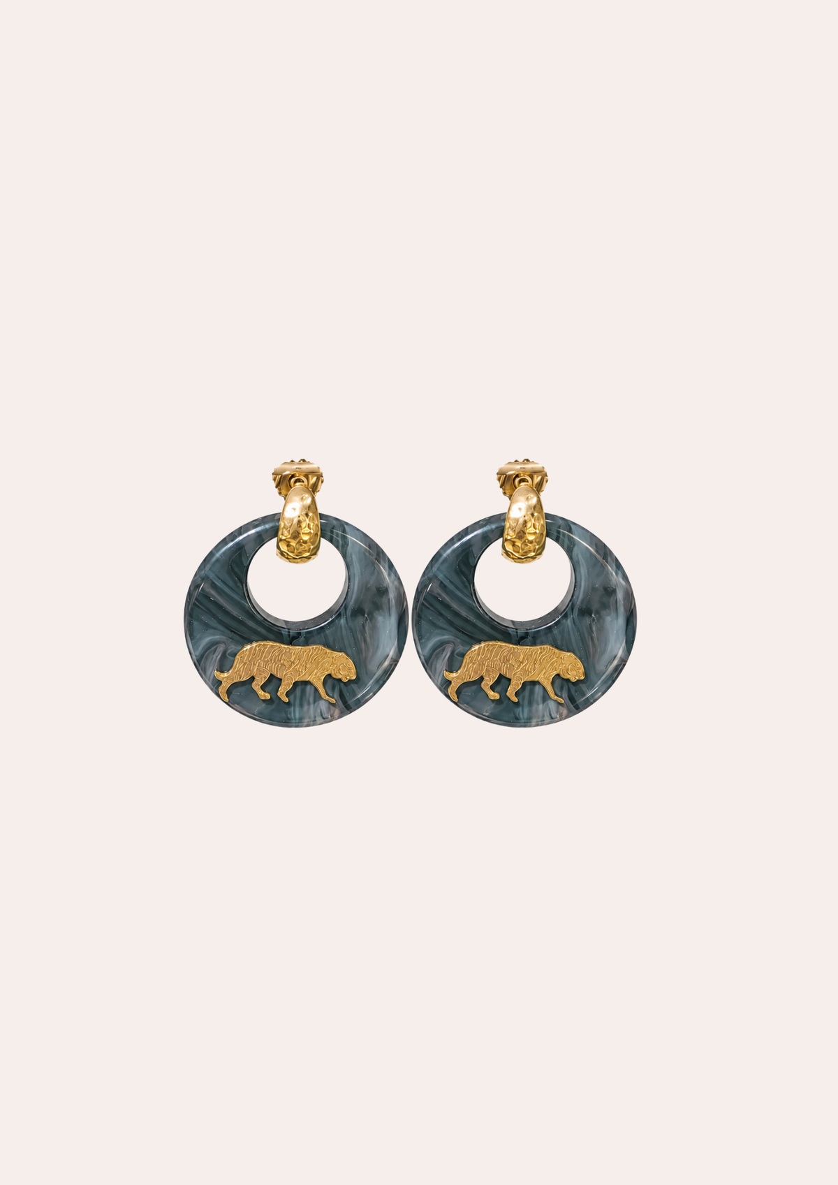 Boucles d'oreilles GAS Bijoux - Tigre acétate gris or