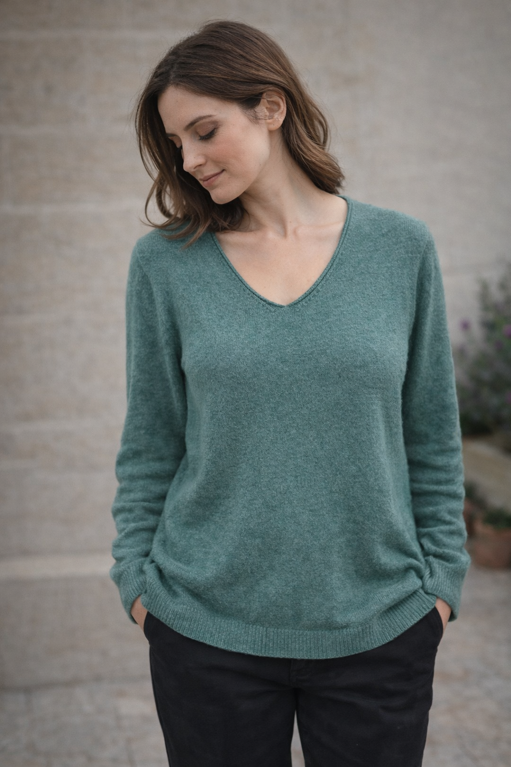 Basic V-neck green sweater