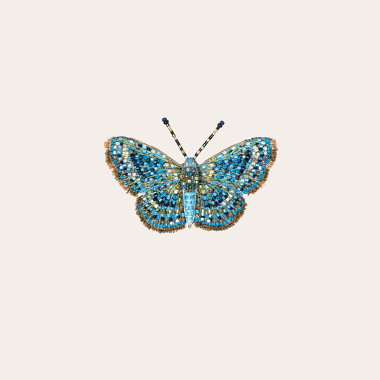 Broche Trovelore -  papillon bleu canard / vert