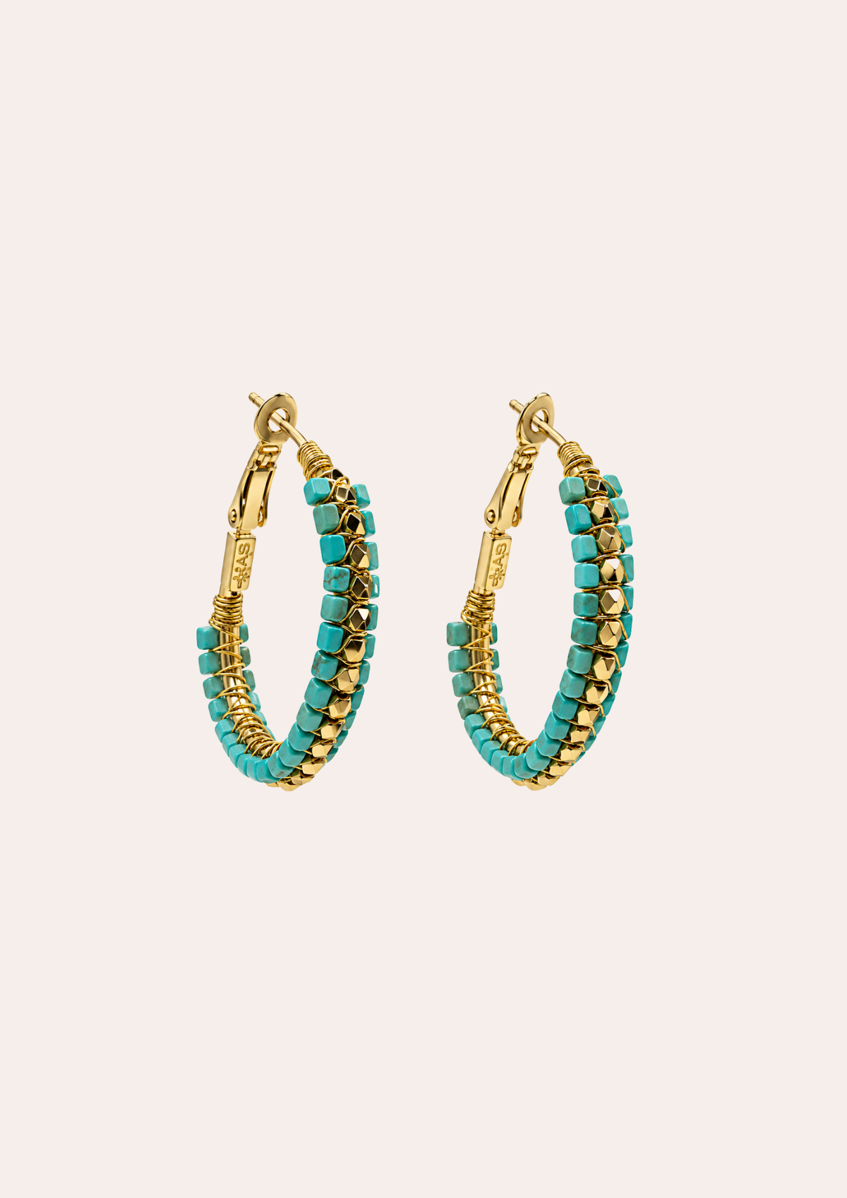 Boucles d'oreilles GAS Bijoux - créoles Lyre moyen modèle or / turquoise