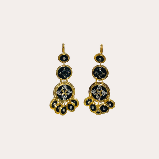 Boucles d'oreilles GAS Bijoux - Sequins triple noir or