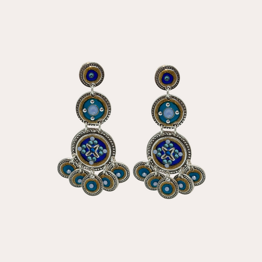 Boucles d'oreilles GAS Bijoux - Sequins triple bleu argent