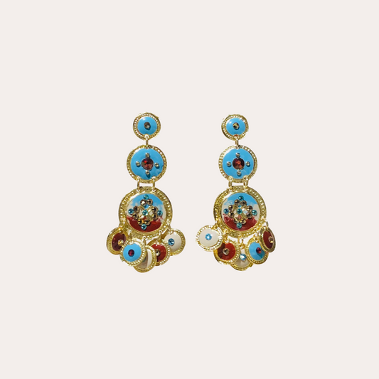 Boucles d'oreilles GAS Bijoux - Sequins triple bordeau / bleu or