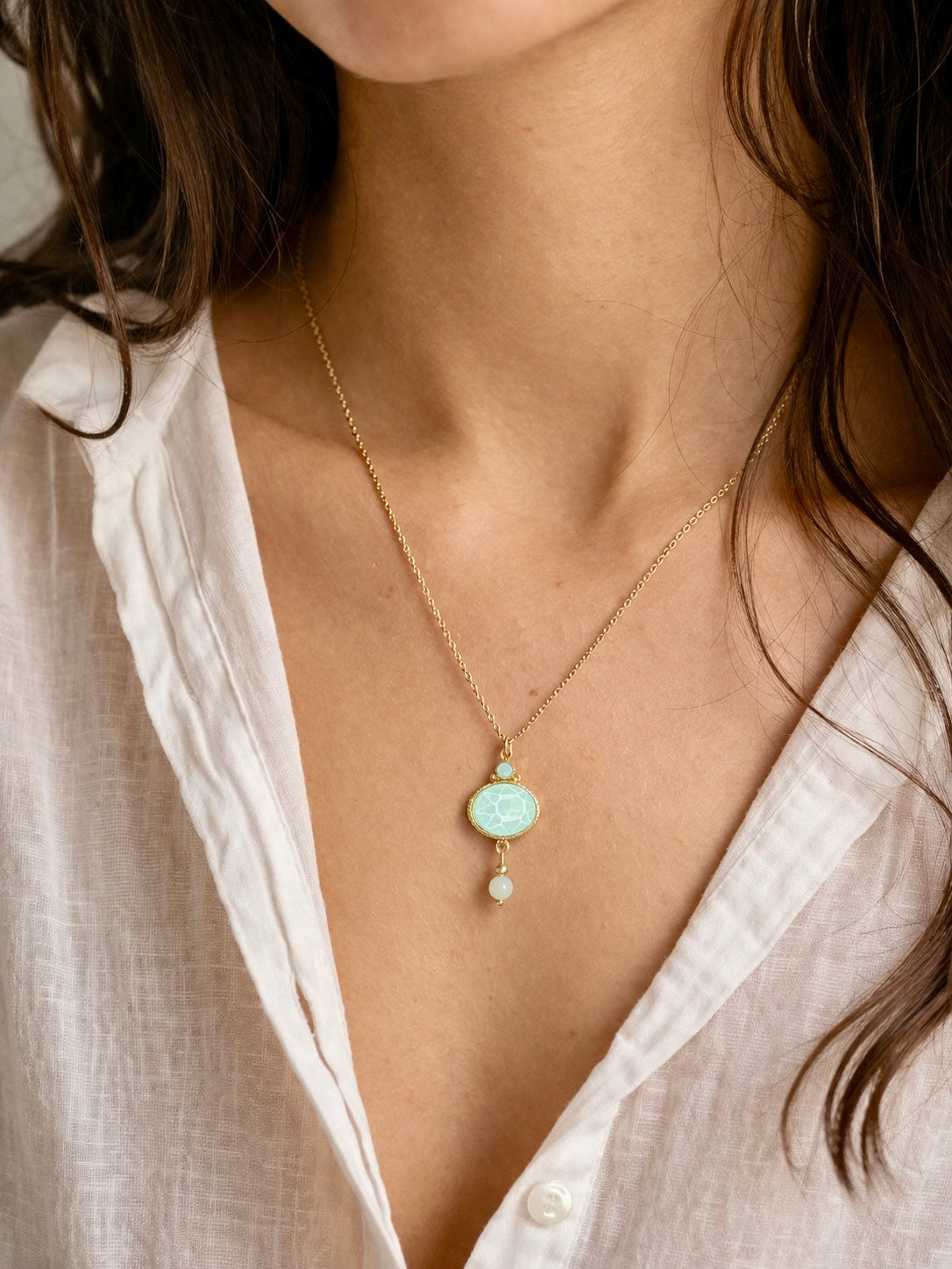 Chorange Necklace - Hopecol gold / aqua blue