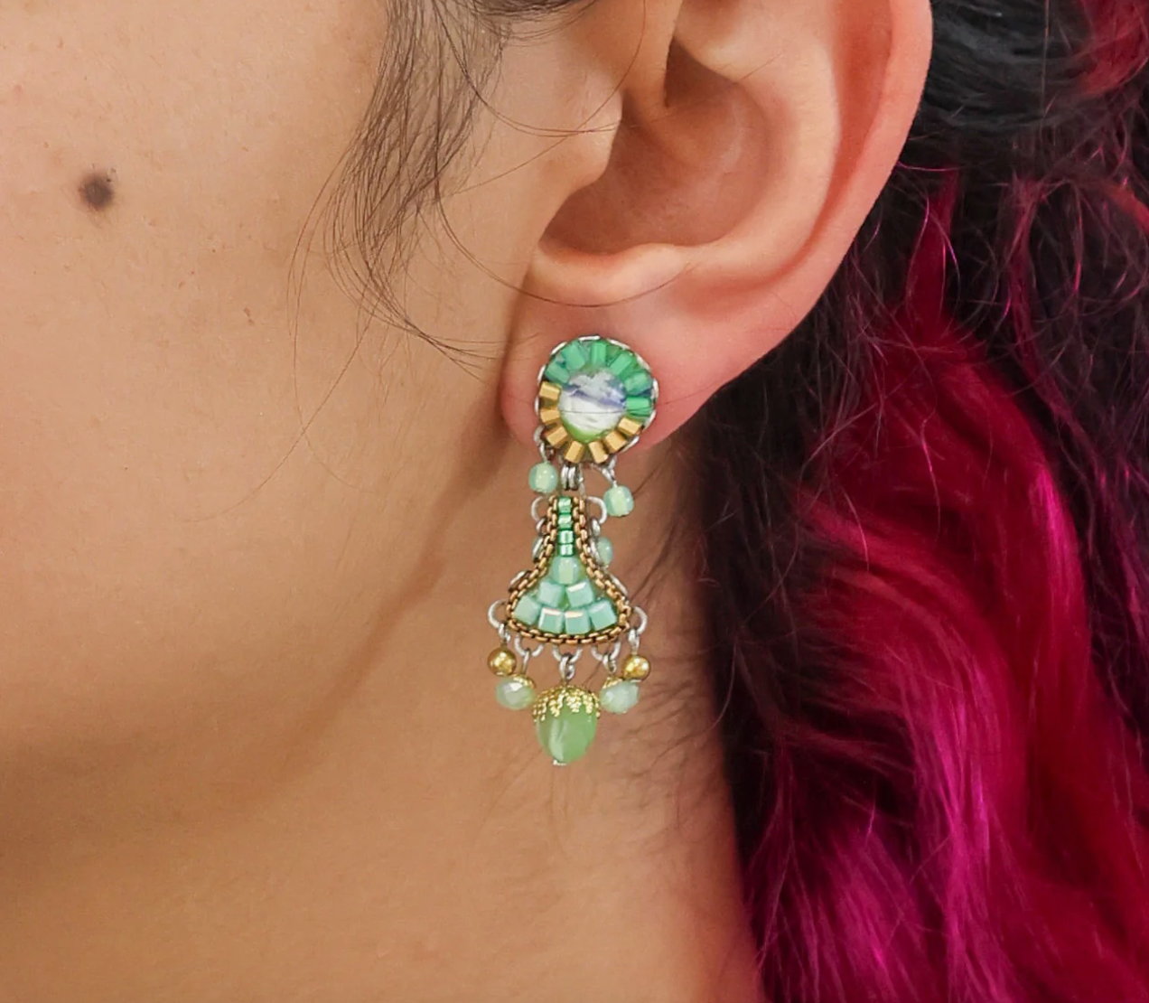 Ayala Bar Earrings - Green Seagrass Eelgrass