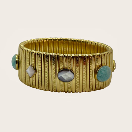 Bracelet GAS Bijoux -  Strada grand modèle or - Nacre grise / pierre turquoise