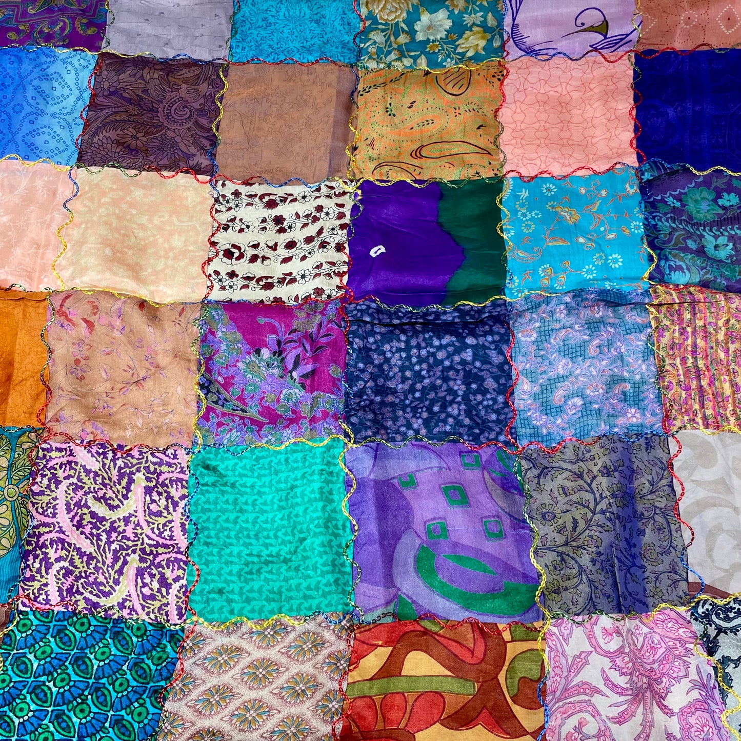 Etole patchwork  Soie Recyclée Palme - 1 Face Patchée multicolore