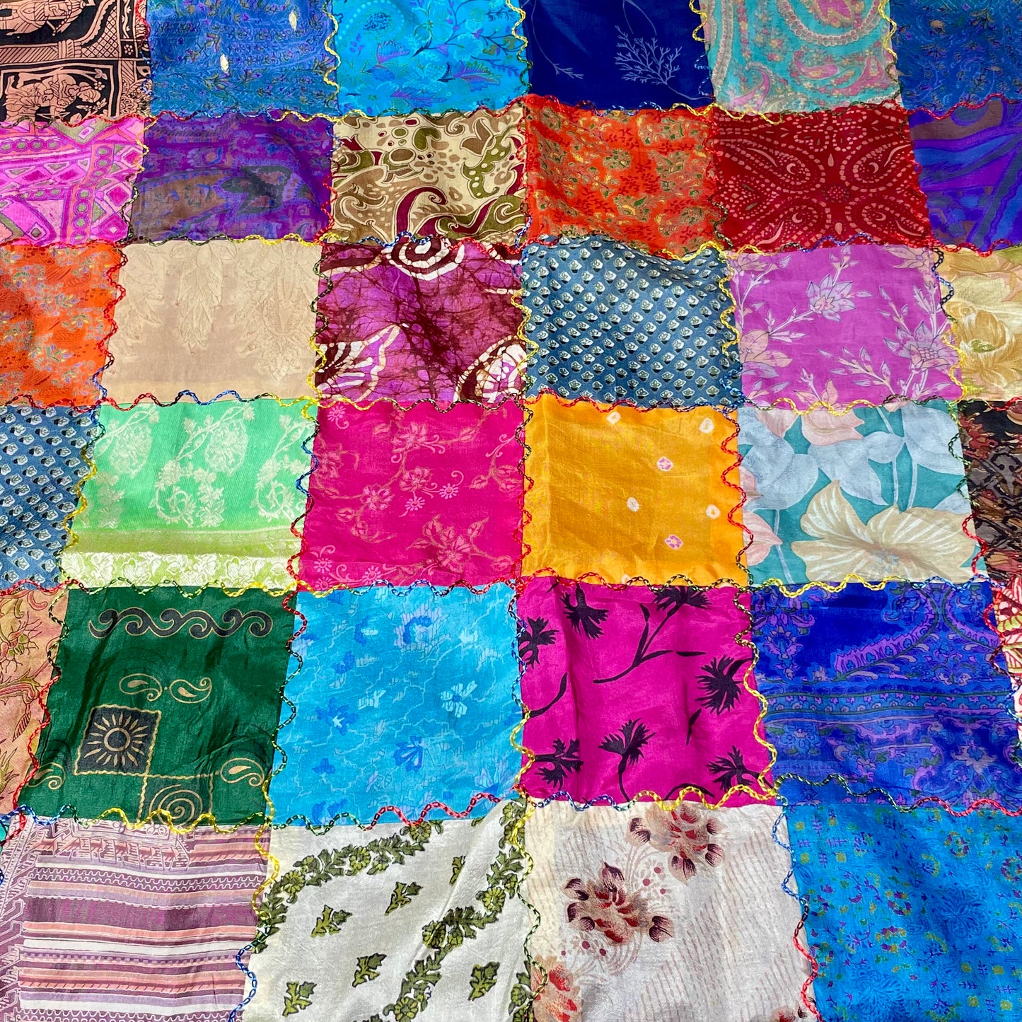 Etole patchwork Soie Recyclée Palme - 1 Face Patchée multicolore