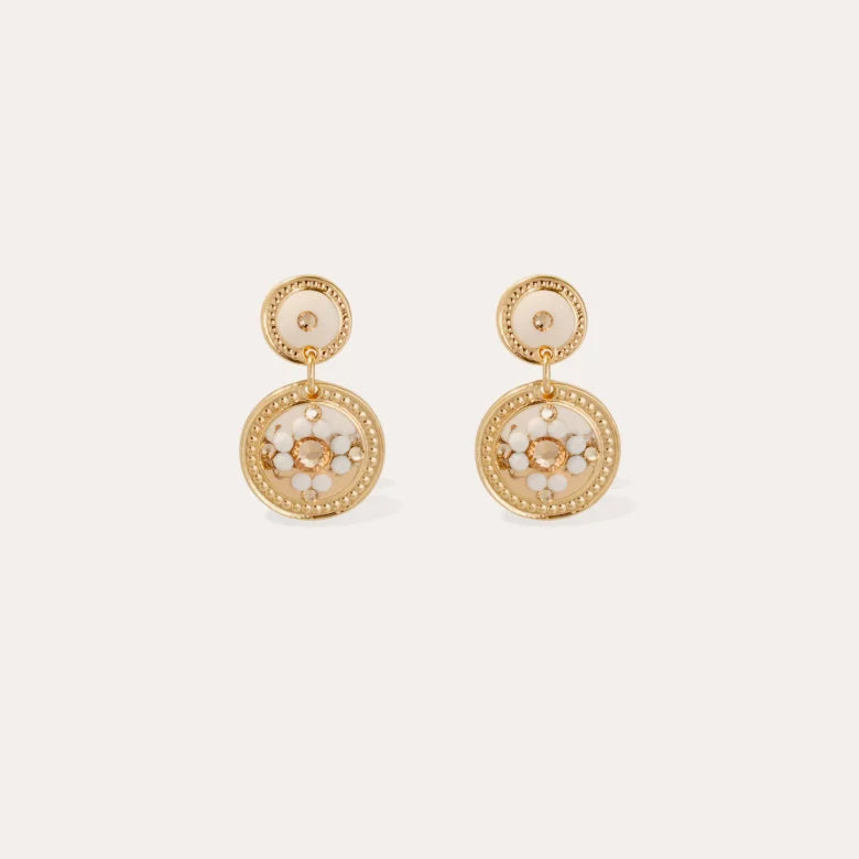 Gas Bijoux earrings - Gold sequin / powdery beige