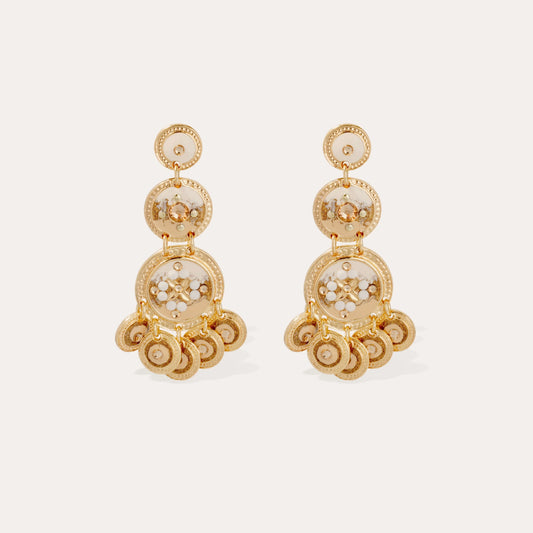 Gas Bijoux earrings - Three-row sequin beige powder gold