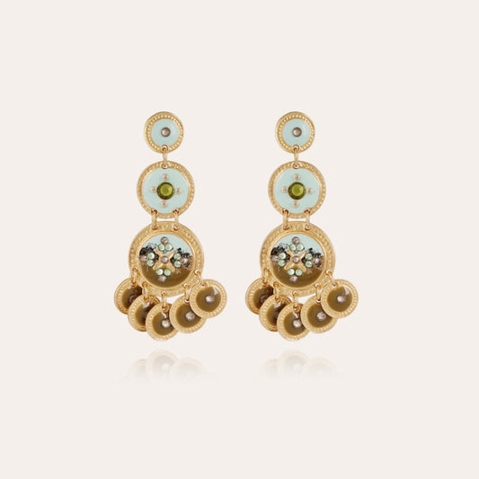 Boucles d'oreilles GAS Bijoux - Sequins triple ciel / kaki or