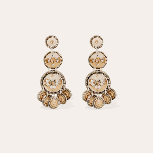 Boucles d'oreilles GAS Bijoux - Sequin trois rangs argent / ivoire / nude