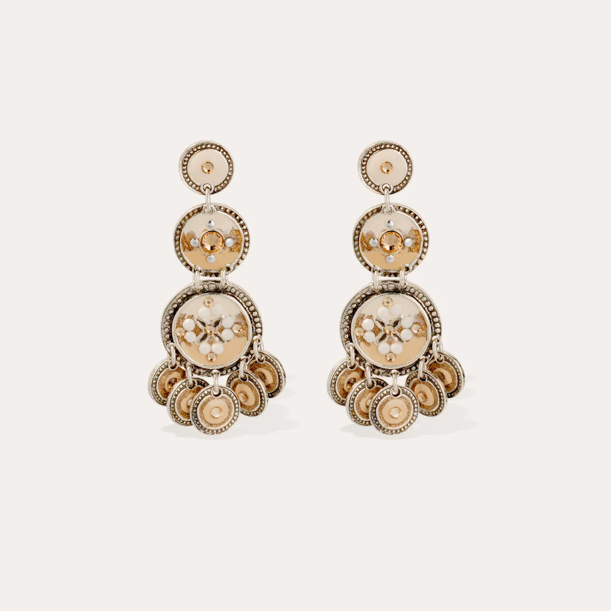 Boucles d'oreilles Gas Bijoux - Sequin trois rangs / argent beige nude dormeuses