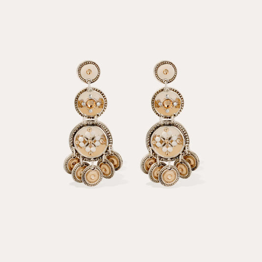Boucles d'oreilles Gas Bijoux - Sequin trois rangs / argent beige nude dormeuses