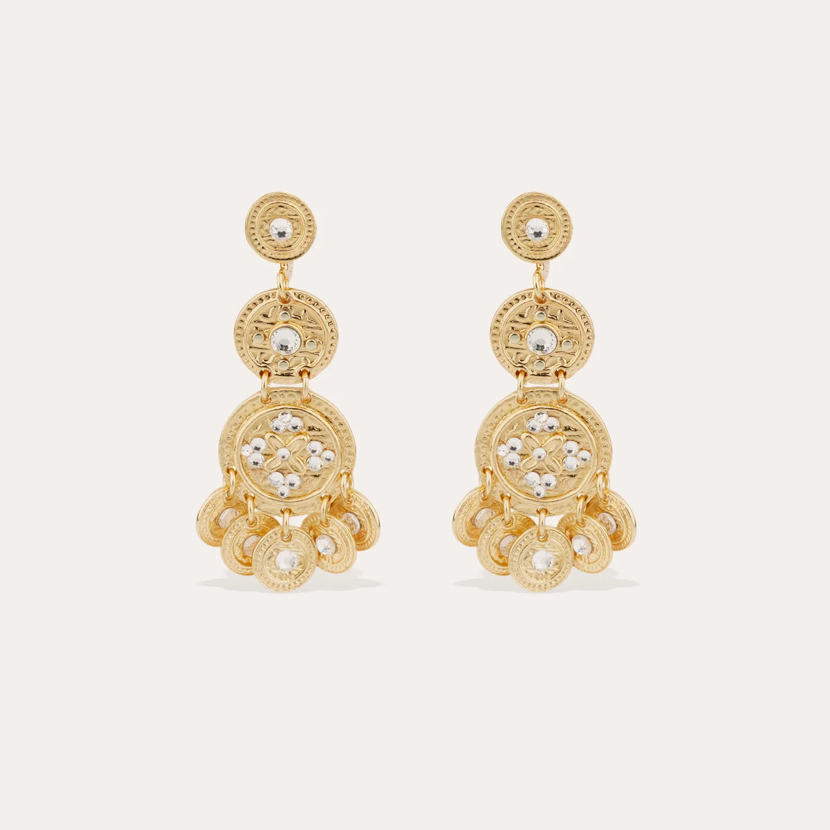 Boucles d'oreilles Gas Bijoux - Sequin trois rangs / or cristal dormeuses