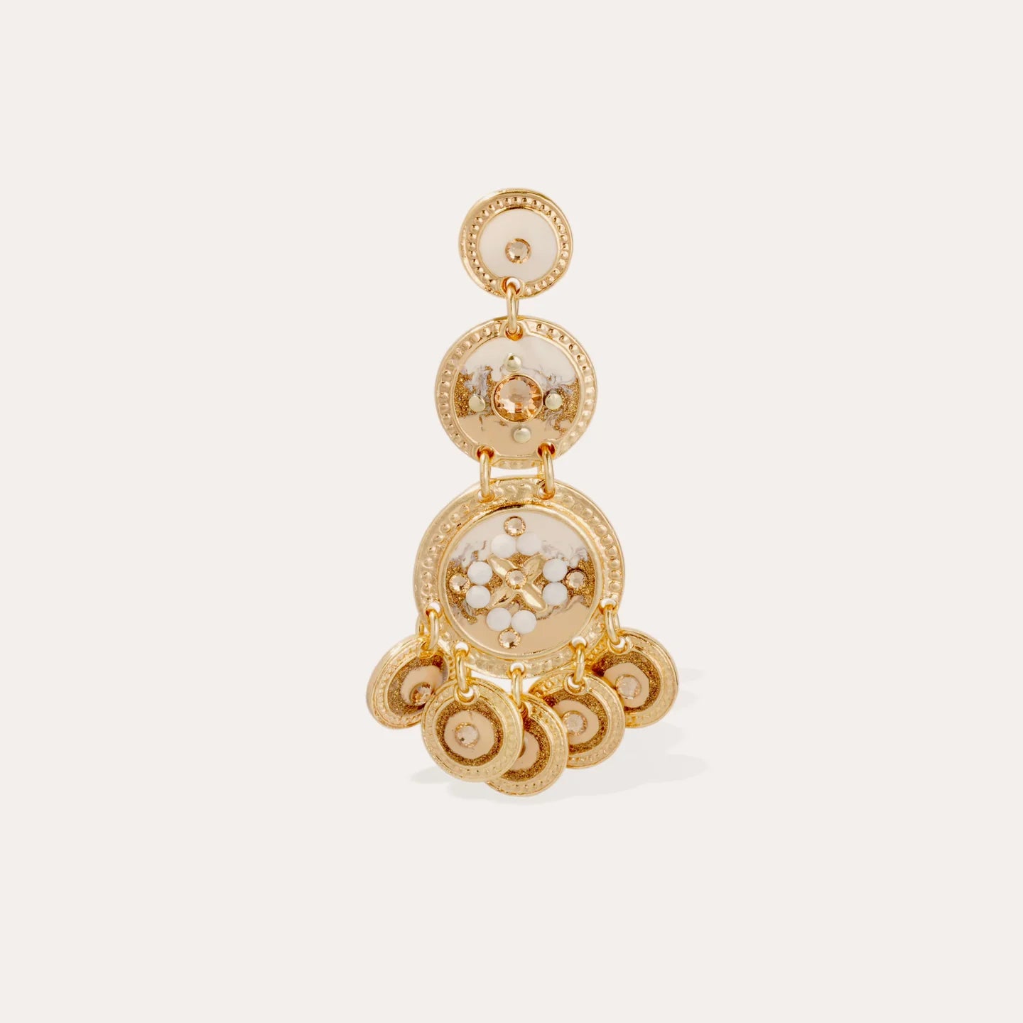Boucles d'oreilles Gas bijoux - Sequin trois rangs or / beige nude