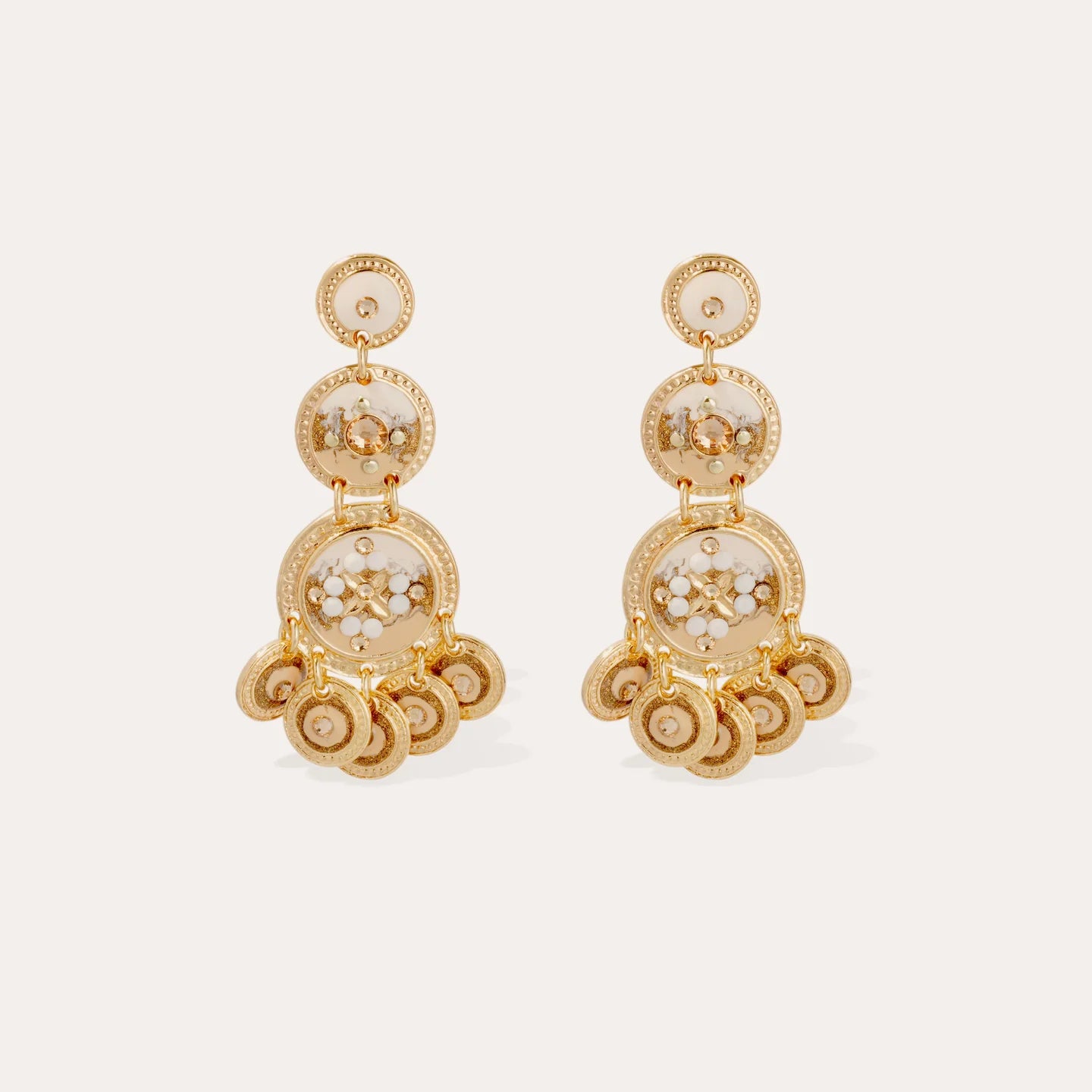 Boucles d'oreilles Gas bijoux - Sequin trois rangs or / beige nude