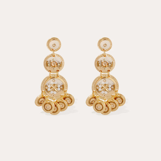 Boucles d'oreilles Gas bijoux - Sequin trois rangs or / beige nude