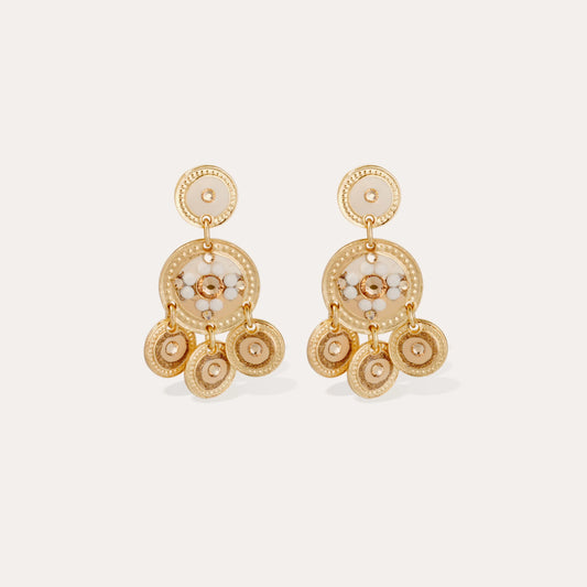 Boucles d'oreilles GAS Bijoux - Sequins doubles or / beige nude