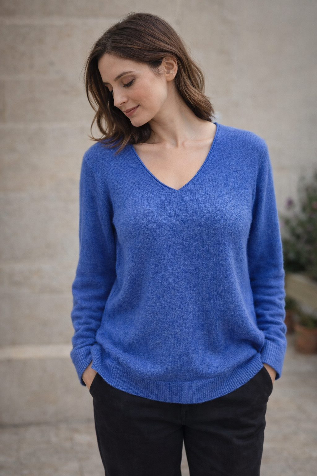 Basic blue v-neck sweater