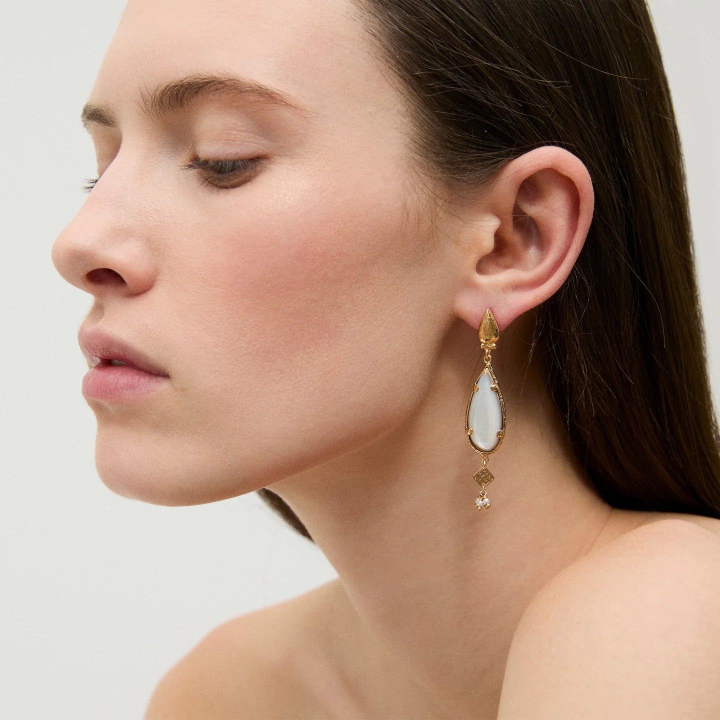 Boucles d'oreilles Gas Bijoux - Serti goutte or / nacre